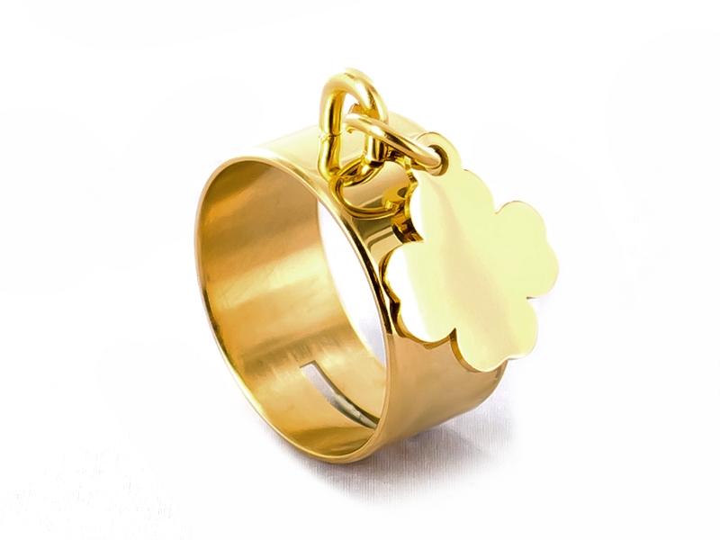 Bague acier trèfle à personnaliser doré