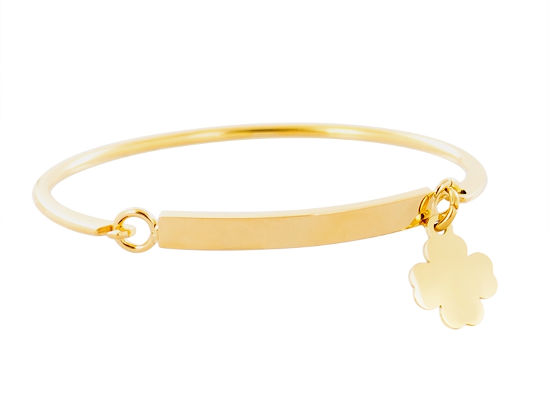 Bracelet jonc gourmette acier doré trèfle à personnaliser