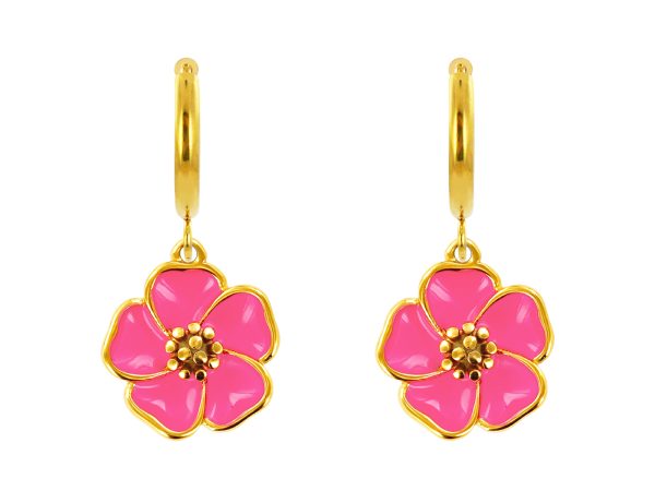 Créoles fleur de sakura en acier inoxydable doré