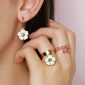 Bague ajustable fleurs de sakura colorées en acier inoxydable doré