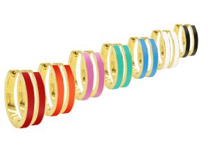 Créoles avec bandes en émail coloré en acier inoxydable doré