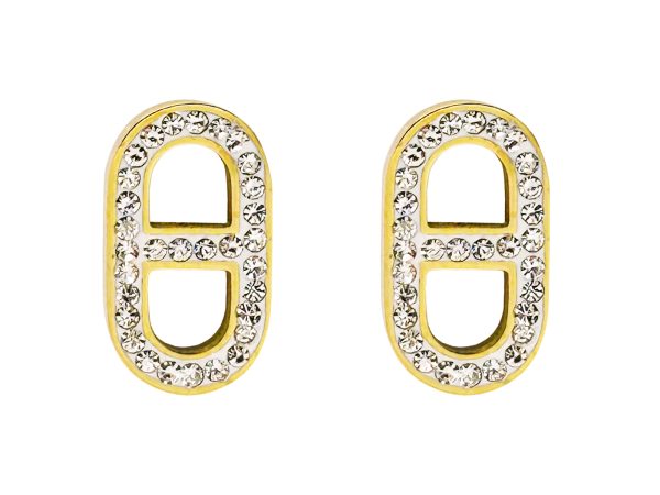 Boucles d'oreilles maille marine oxydes de zirconium en acier inoxydable doré