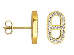 Boucles d'oreilles maille marine oxydes de zirconium en acier inoxydable doré