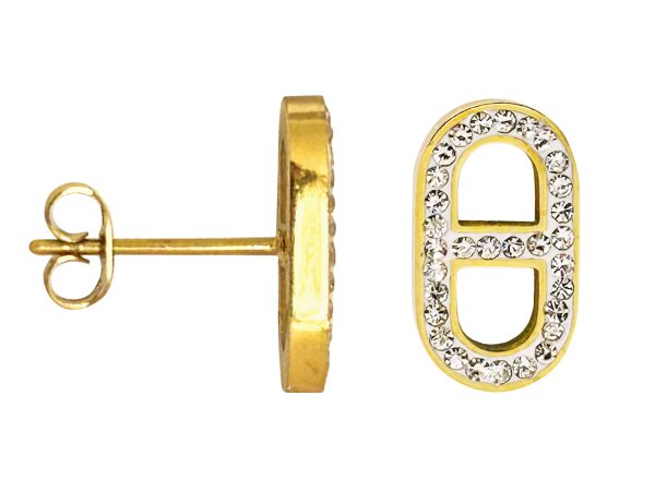 Boucles d'oreilles maille marine oxydes de zirconium en acier inoxydable doré
