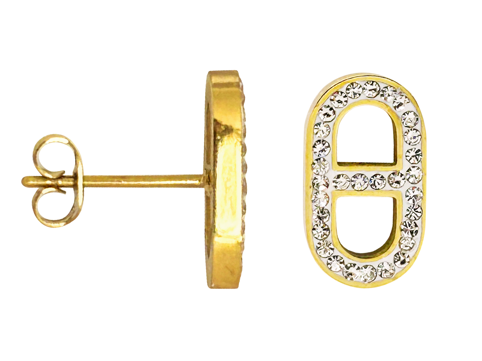 Boucles d'oreilles maille marine oxydes de zirconium en acier inoxydable doré