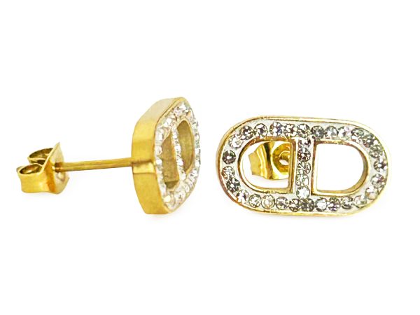 Boucles d'oreilles maille marine oxydes de zirconium en acier inoxydable doré