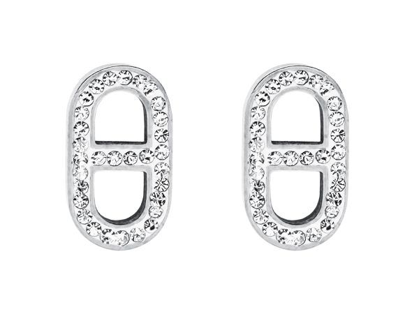 Boucles d'oreilles maille marine oxydes de zirconium en acier inoxydable argenté