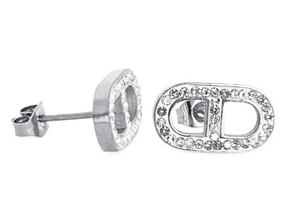 Boucles d'oreilles maille marine oxydes de zirconium en acier inoxydable argenté