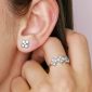 Bague ajustable trèfles oxydes de zirconium blancs en acier inoxydable doré