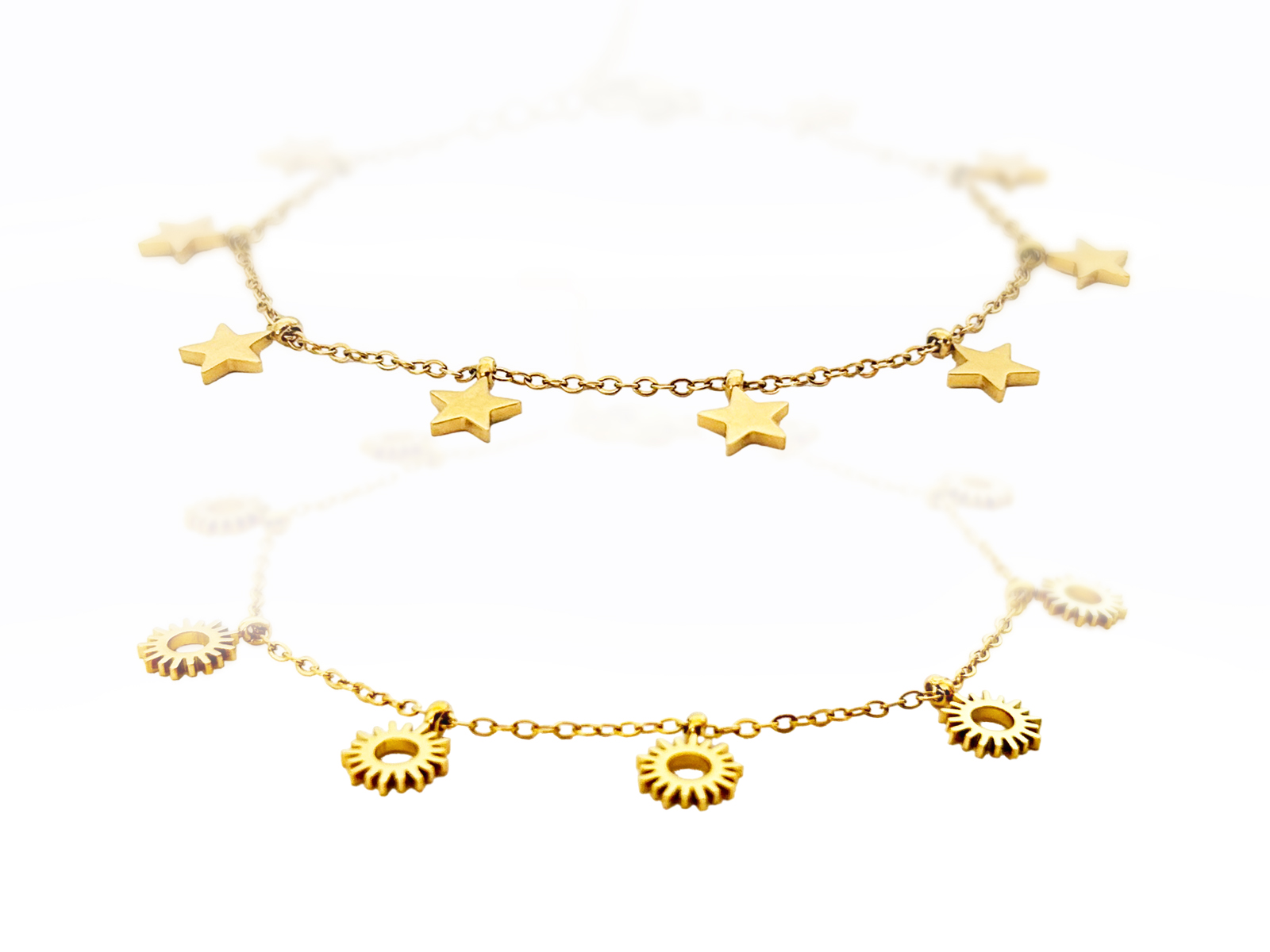 Bracelet breloques en acier inoxydable doré étoile, soleil, lune, éclair.