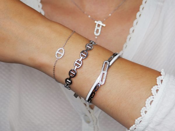 Jonc Mixte ajustable "maille marine" en acier inoxydable
