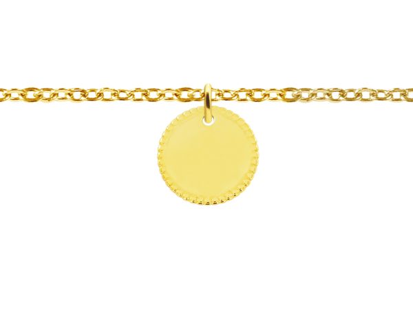 BRAMED16BL-GOLD.jpg Bracelet chaînette médaillon perlé (16mm) à personnaliser en acier inoxydable doré