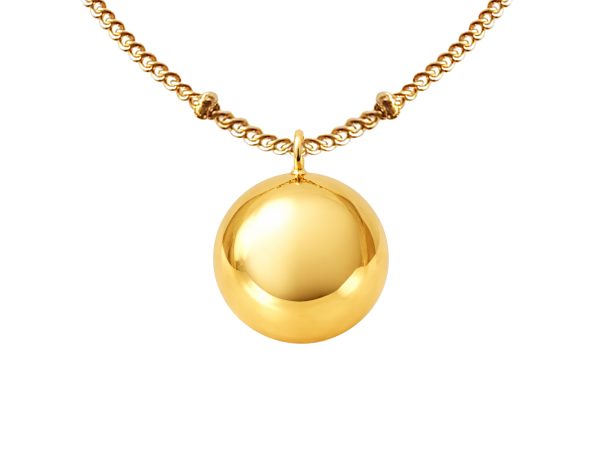 COLIBOLA-GOLD-1.jpg Collier maille boule alternée en acier inoxydable orné d'un pendentif BOLA de grossesse en cuivre - coloris doré