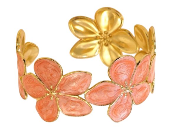 Jonc ajustable fleurs colorées en acier inoxydable doré