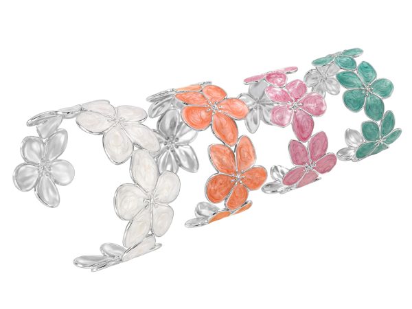 Jonc ajustable fleurs colorées en acier inoxydable argenté