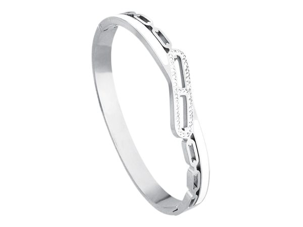 JNCF18-RH.jpg Jonc articulé maille marine rehaussé de cristaux fantaisie et émail blanc en acier inoxydable argenté
