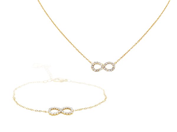 Bracelet signe infini oxydes de zirconium en acier inoxydable doré