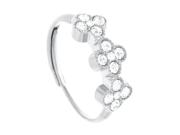 RINGAJ77-RH.jpg Bague ajustable trèfles oxydes de zirconium blancs en acier inoxydable argenté
