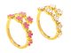 Bague ajustable fleurs de sakura colorées en acier inoxydable doré