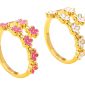 Bague ajustable fleurs de sakura colorées en acier inoxydable doré
