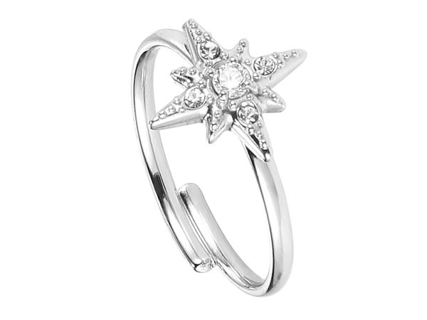 RINGAJ80-RH.jpg Bague ajustable étoile polaire oxydes de zirconium blancs en acier inoxydable argenté
