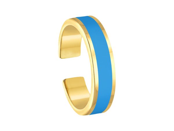 Bague ajustable avec bande émail coloré en acier inoxydable doré