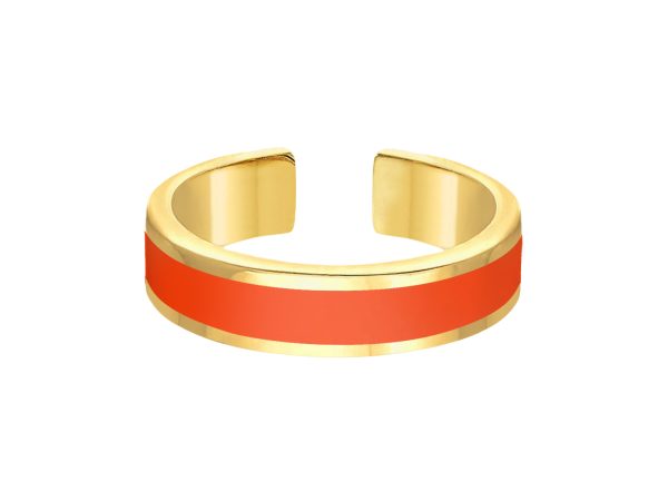 Bague ajustable avec bande émail coloré en acier inoxydable doré