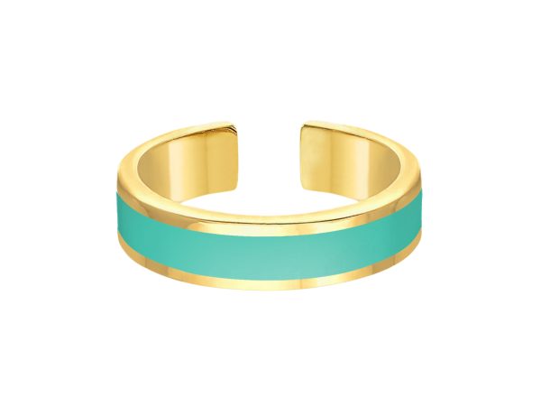 Bague ajustable avec bande émail coloré en acier inoxydable doré