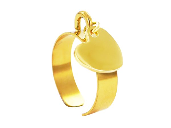 RINGAJHRT12-GOLD.jpg Bague ajustable cœur (12mm) à personnaliser en acier inoxydable doré | Taille ajustable : Du 52 au 56