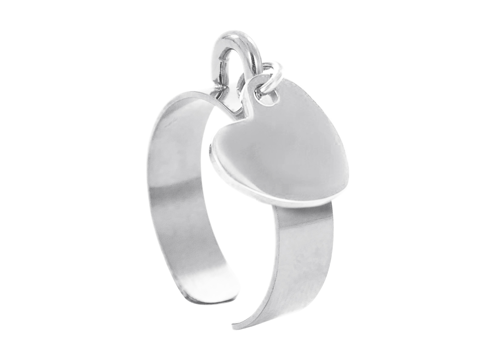 Bague ajustable cœur (12mm) à personnaliser en acier inoxydable argenté | Taille ajustable : Du 52 au 56