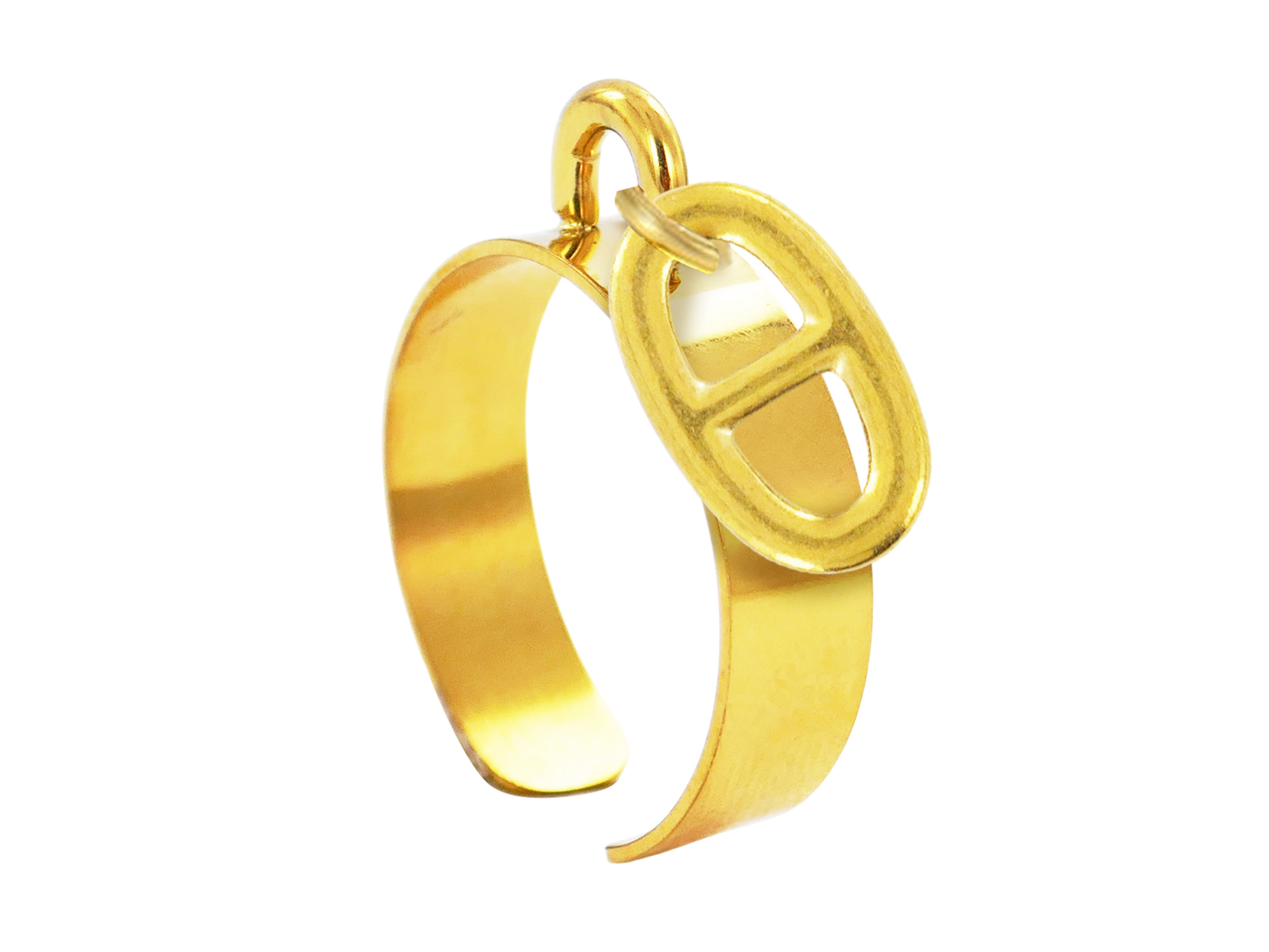 Bague ajustable maille marine en acier inoxydable doré | Taille ajustable : Du 52 au 56