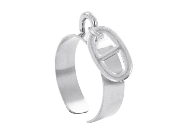 Bague ajustable maille marine en acier inoxydable argenté | Taille ajustable : Du 52 au 56