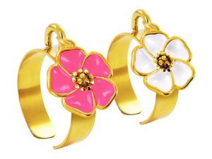 Bague ajustable fleur de sakura en acier inoxydable doré | Taille ajustable : Du 52 au 56