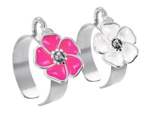 Bague ajustable fleur de sakura en acier inoxydable argenté | Taille ajustable : Du 52 au 56