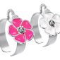 Bague ajustable fleur de sakura en acier inoxydable argenté | Taille ajustable : Du 52 au 56