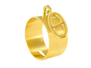 Bague pampille maille marine en acier inoxydable doré