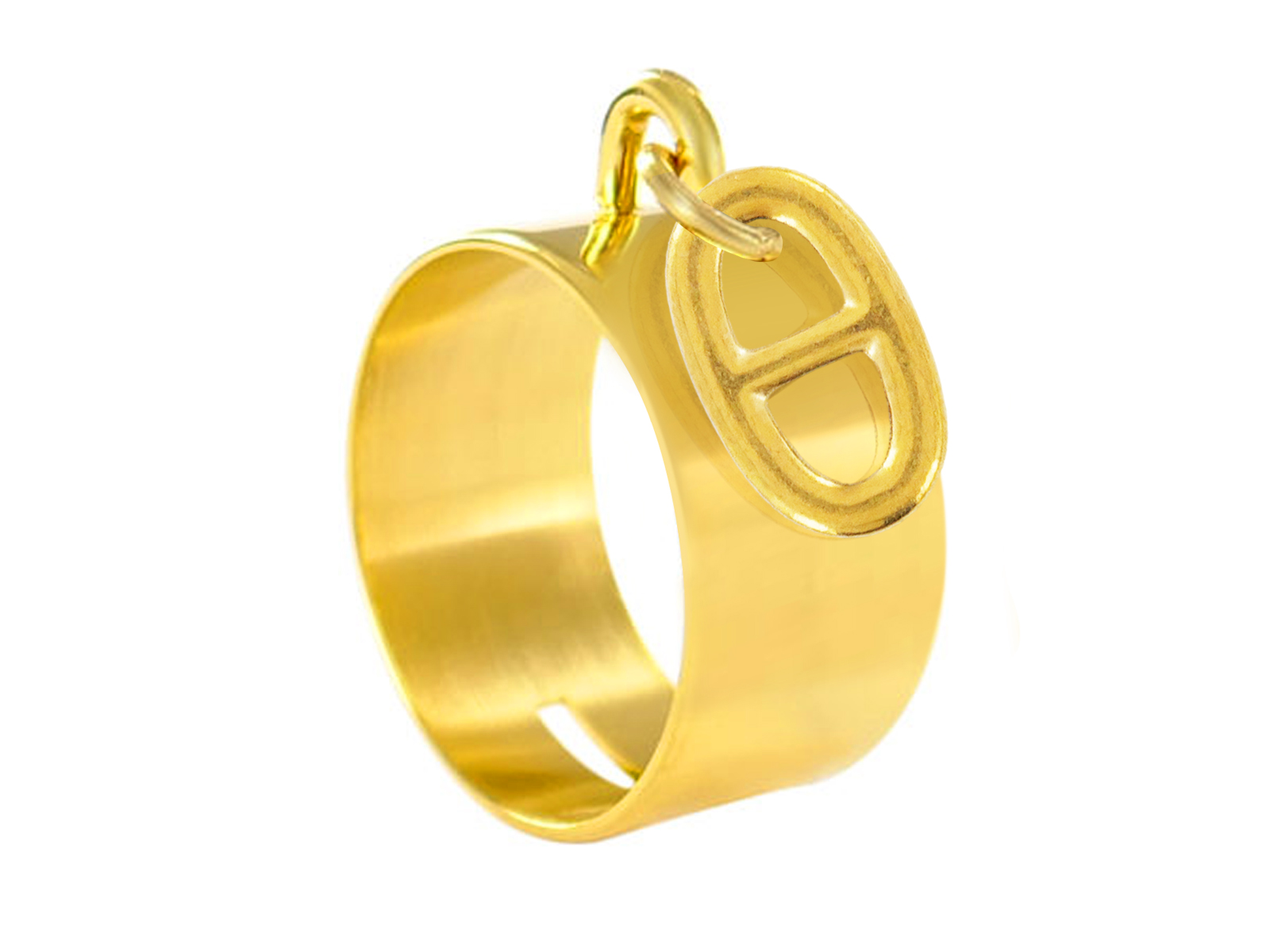 Bague pampille maille marine en acier inoxydable doré