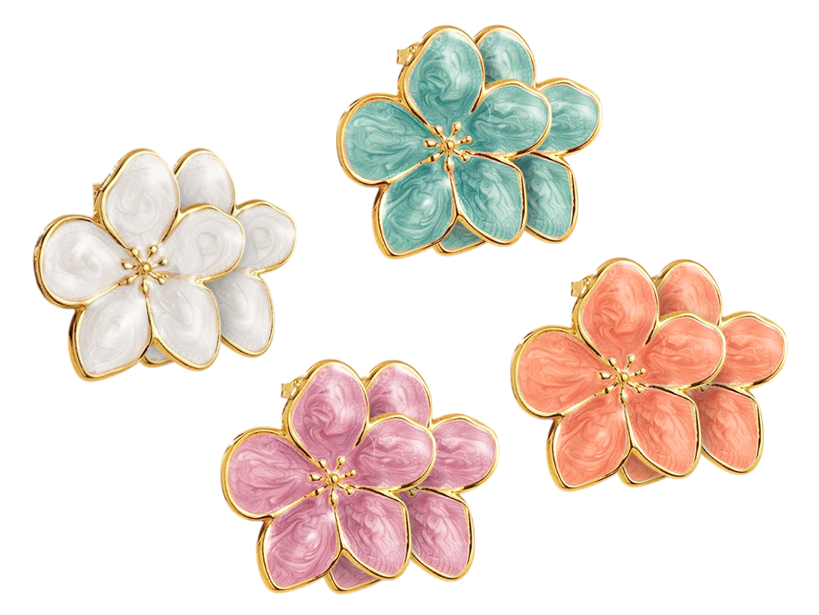 Boucles d'oreilles fleur colorée en acier inoxydable doré