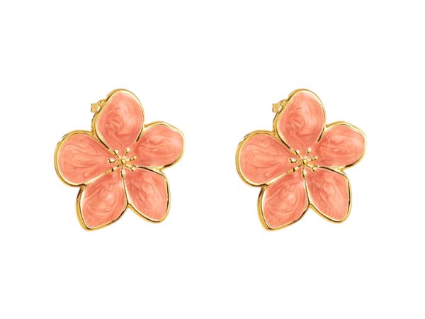Boucles d'oreilles fleur colorée en acier inoxydable doré