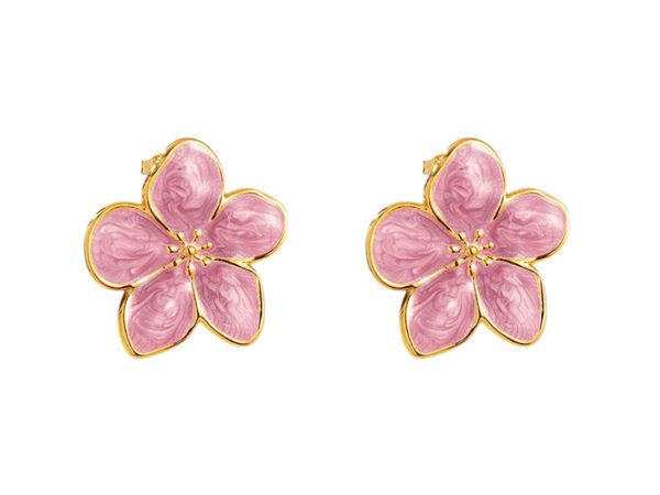 Boucles d'oreilles fleur colorée en acier inoxydable doré