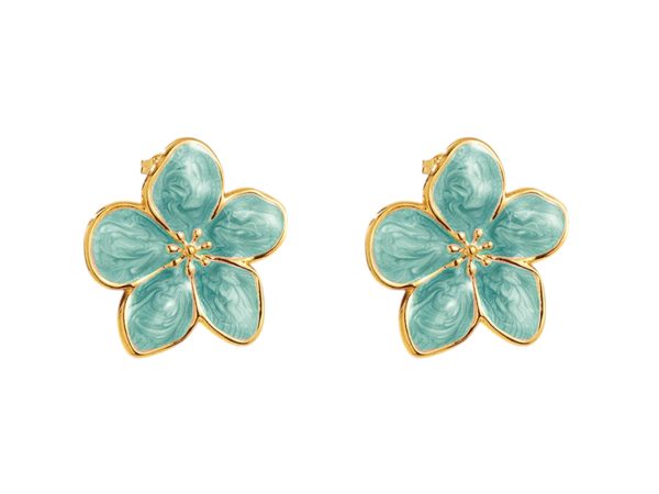 Boucles d'oreilles fleur colorée en acier inoxydable doré