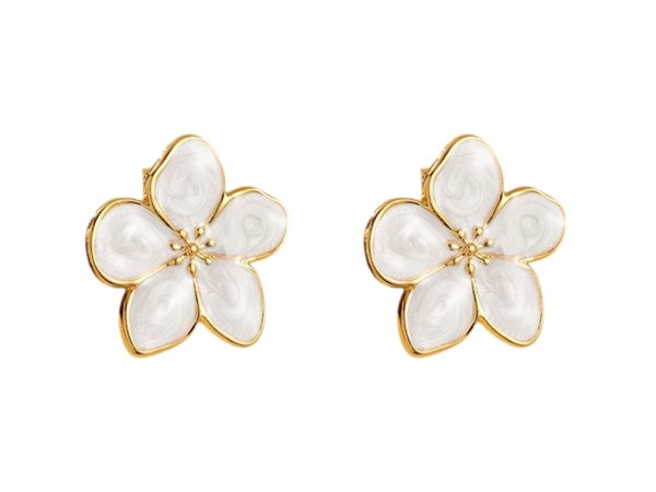 Boucles d'oreilles fleur colorée en acier inoxydable doré