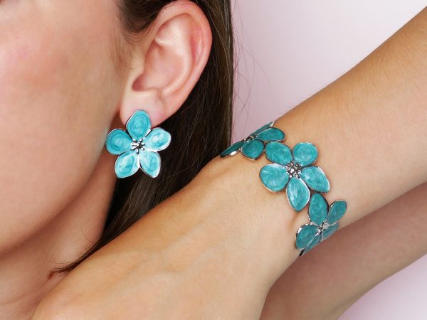Boucles d'oreilles fleur colorée en acier inoxydable doré