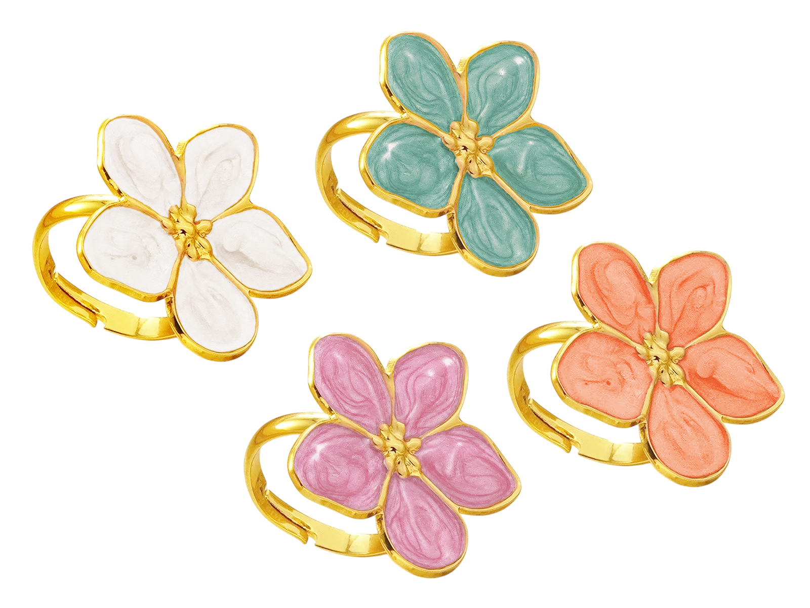 Bague ajustable fleur colorée en acier inoxydable doré