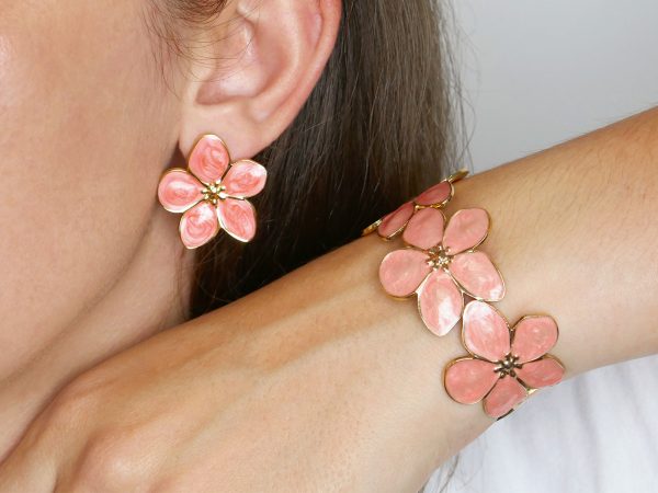 Boucles d'oreilles fleur colorée en acier inoxydable doré