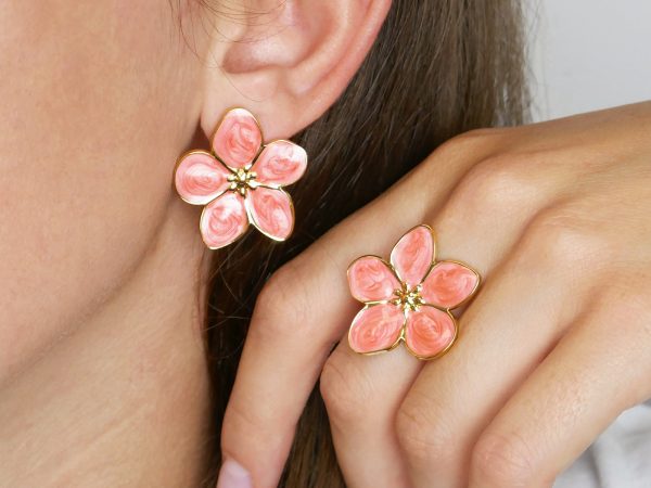 Boucles d'oreilles fleur colorée en acier inoxydable doré