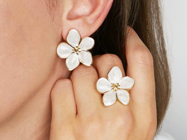 Bague ajustable fleur colorée en acier inoxydable doré
