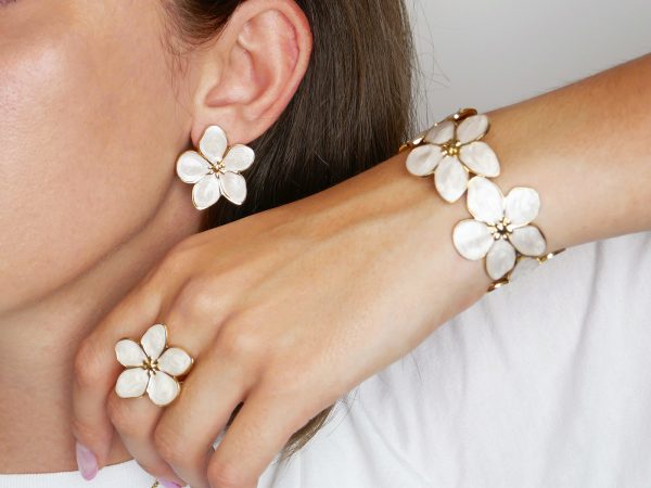 Boucles d'oreilles fleur colorée en acier inoxydable doré