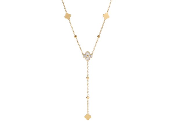 Collier cravate trèfle en acier inoxydable doré