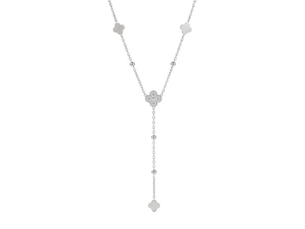 Collier cravate trèfle en acier inoxydable argenté